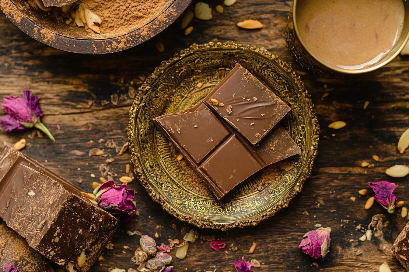 Luxurious Dubai chocolate with rose petals and nuts