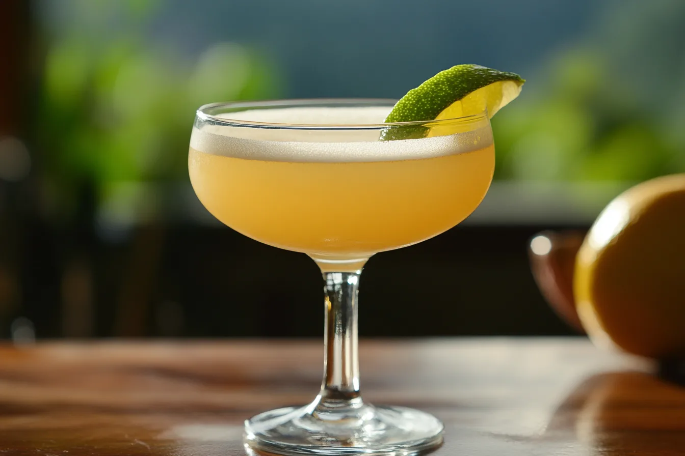 A freshly prepared Skinny Margarita served in a coupe glass with a lime garnish.