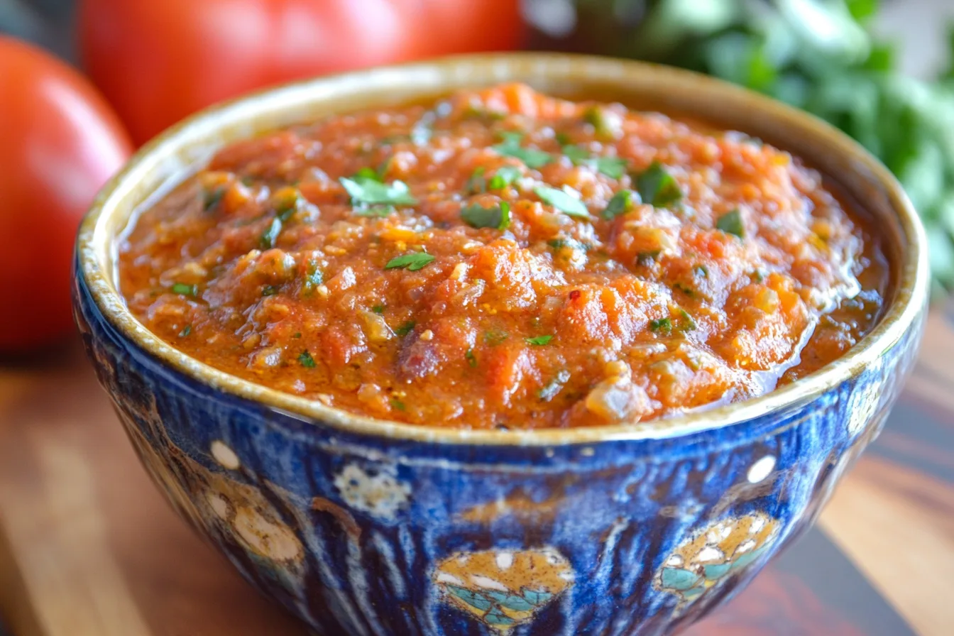 A colorful ceramic bowl filled with Tex-Mex-inspired Black People’s Rotel Dip, garnished with herbs.