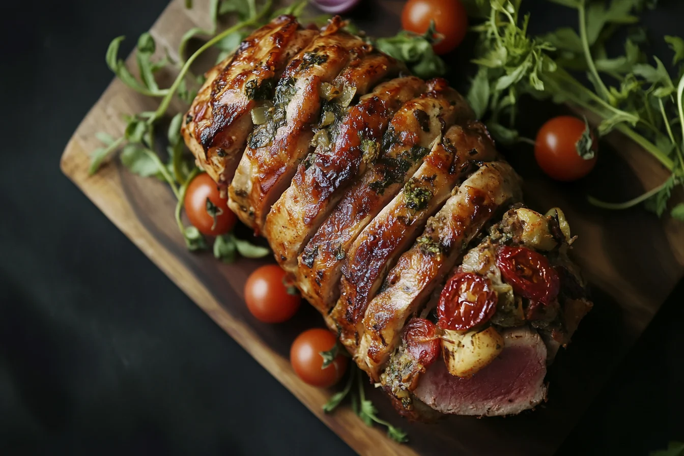 "Plate of Gousto recipe meal with fresh vegetables and herbs, served on a wooden table."