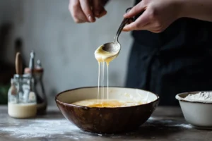 hotcake mix recipe 2 A golden-brown hotcake folded in a skillet on an outdoor wooden surface.