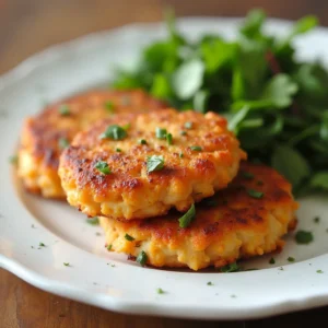 old fashioned salmon patties recipe 3 : Rustic salmon patties served with green salad.
