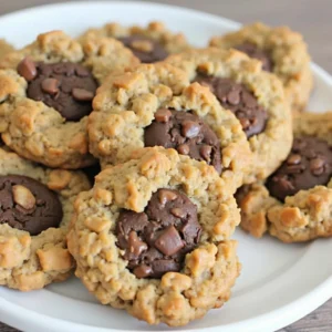 quaker oatmeal cookie recipe 2 Oatmeal thumbprint cookies topped with a chocolate center, surrounded by butterscotch bits.