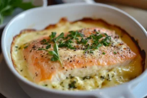 "Grilled steelhead trout fillet garnished with fresh herbs and lemon slices."