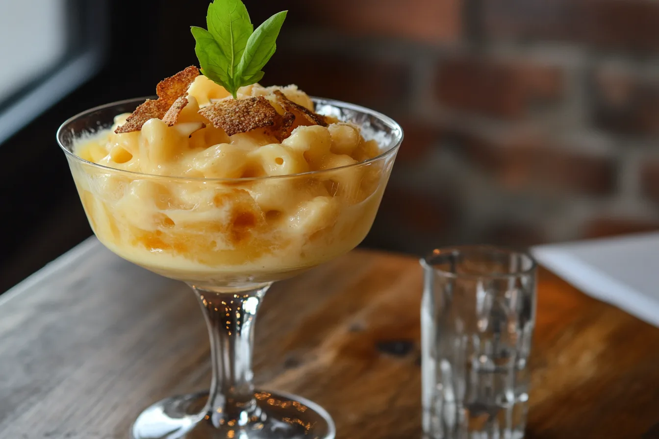 Golden, cheesy Tini's Mac and Cheese with a crispy crust, freshly baked and ready to serve.