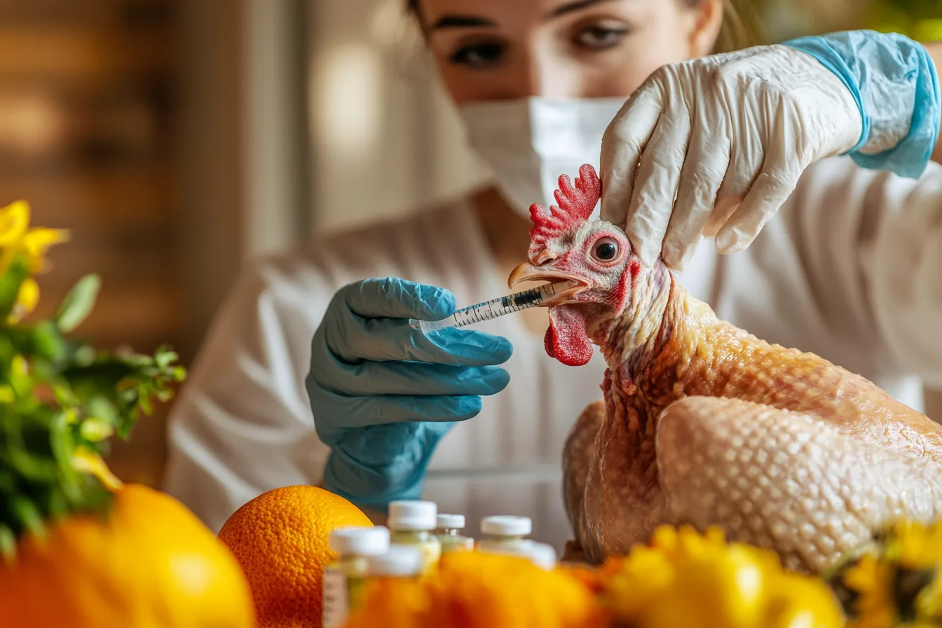 A chef wearing gloves carefully injecting a Butterball turkey with a syringe filled with a flavorful solution, emphasizing the injection process.