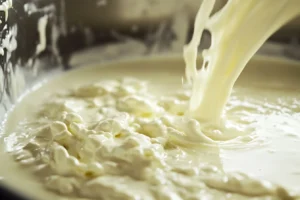 What's the difference between cream cheese and cream cheese spread? 2  The process of making cream cheese from milk, showing pasteurization, coagulation, and processing stages