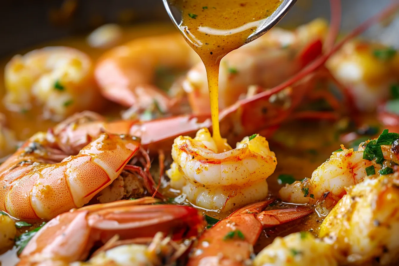 Seafood boil sauce recipe with shrimp, crab, and lobster in a rich, buttery sauce.