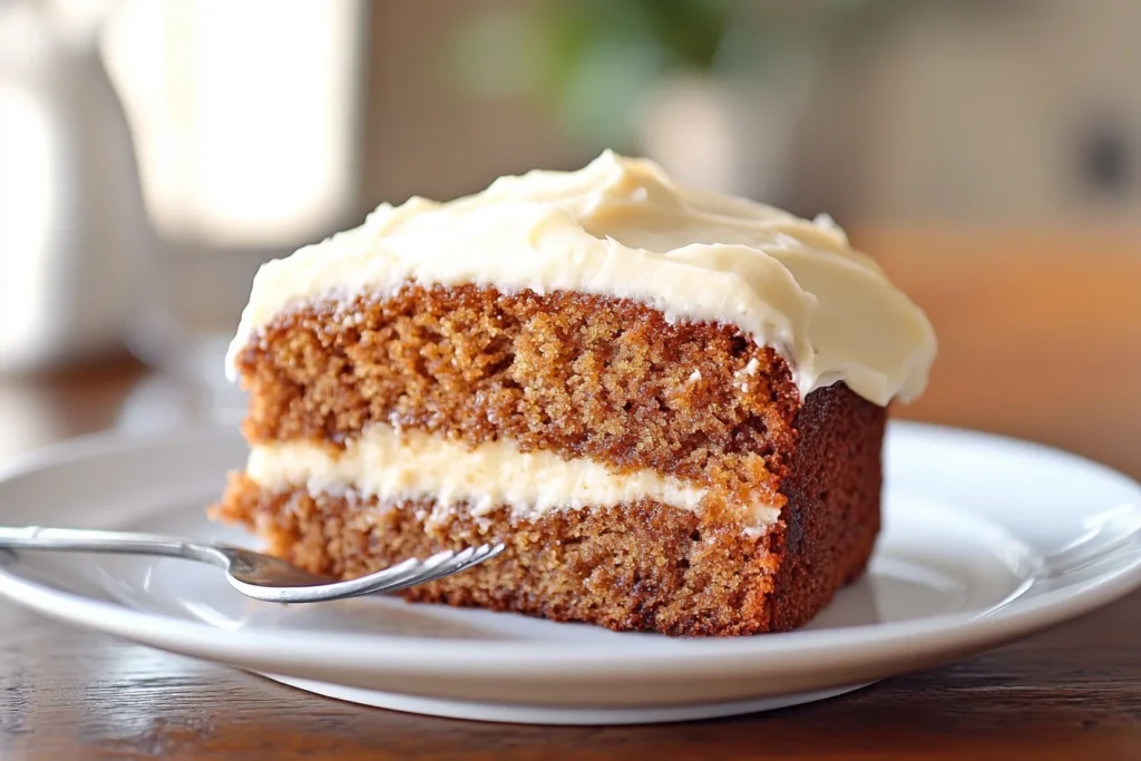 Banana Bread Cake with Cream Cheese Frosting on a plate
