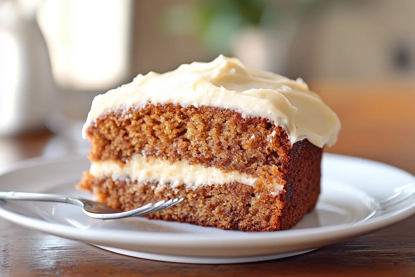 Banana Bread Cake with Cream Cheese Frosting on a plate