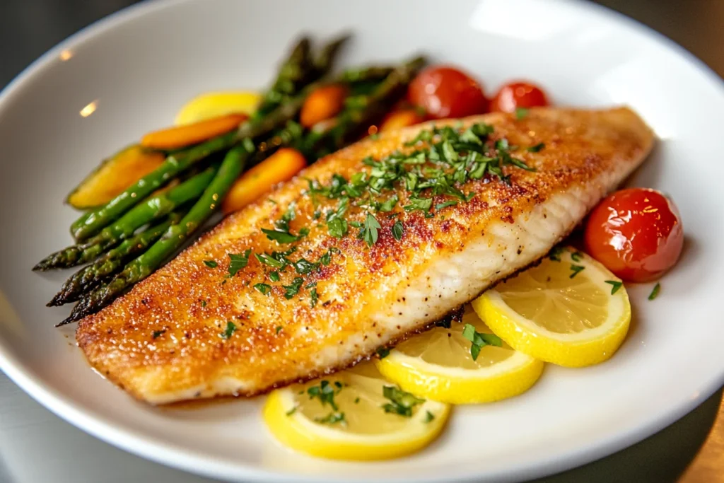 Steelhead trout recipe featuring a beautifully cooked fillet with fresh herbs and lemon slices