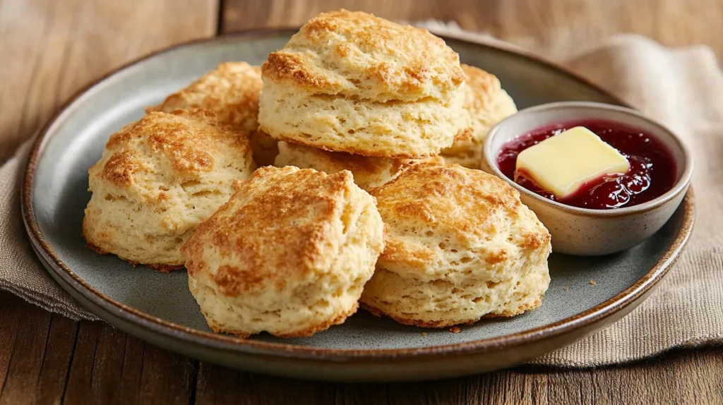 Irish soda bread scones served with butter and jam