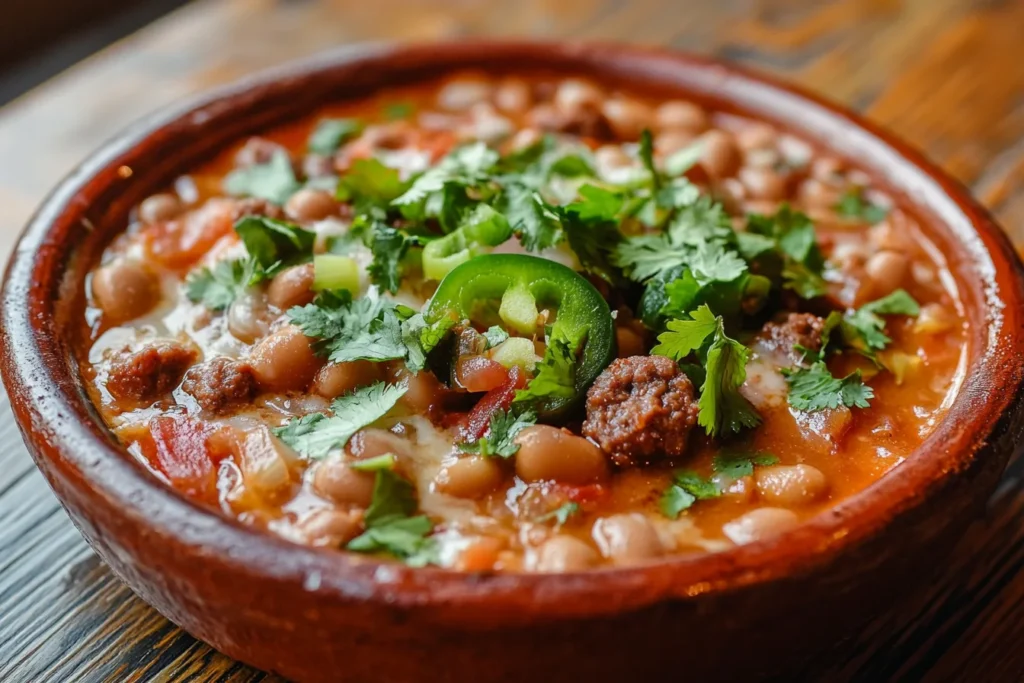 Authentic Charro Beans Recipe served in a traditional clay bowl.