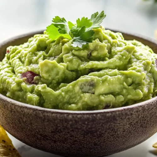 Easy 3-Ingredient Guacamole Recipe in a bowl with tortilla chips