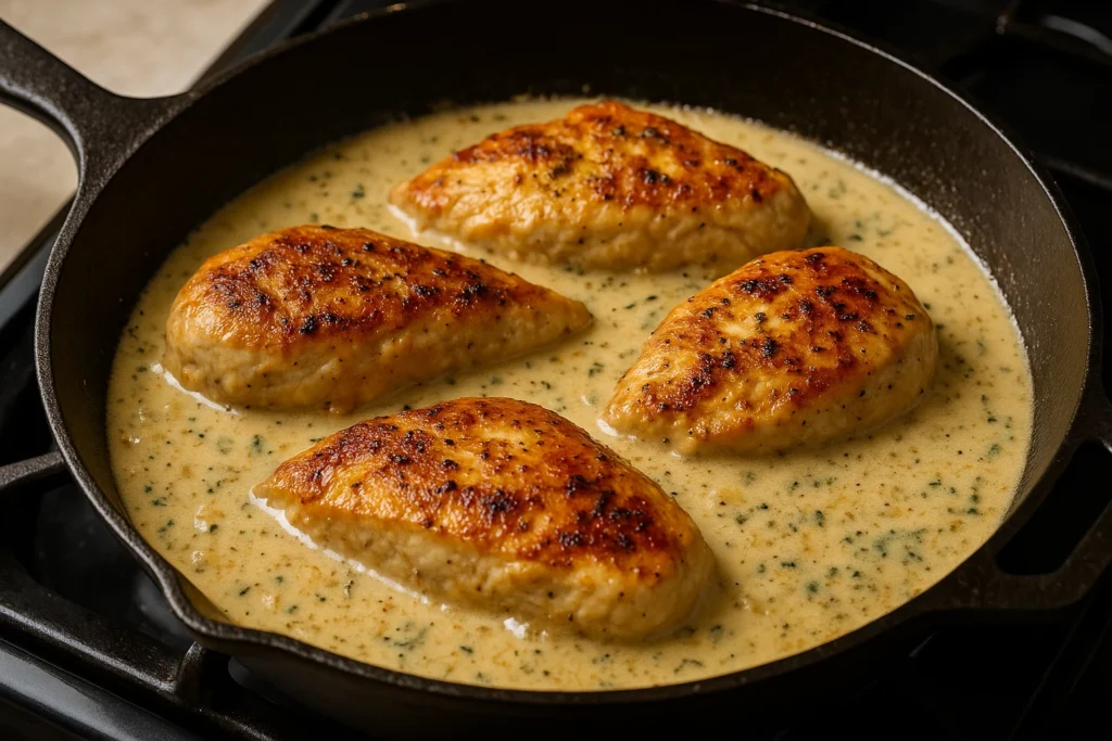 creamy garlic chicken cooking