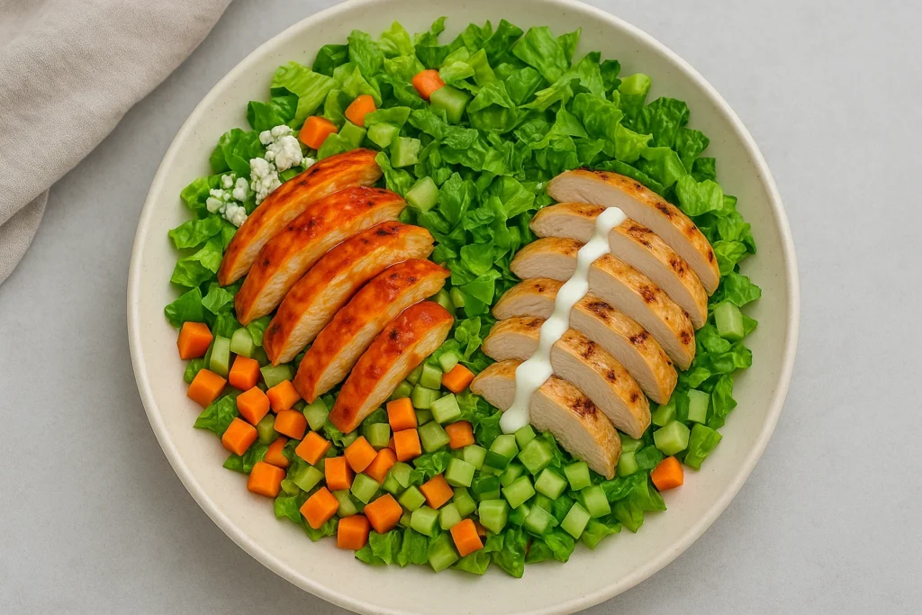 Buffalo chicken salad with one side spicy and one side mild