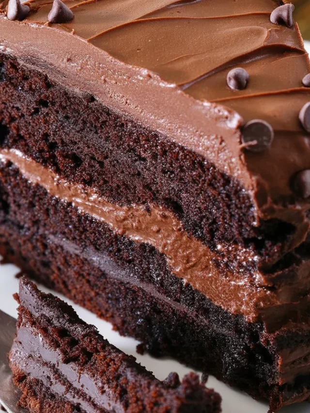 Deliciously rich and moist chocolate cake topped with creamy chocolate buttercream
