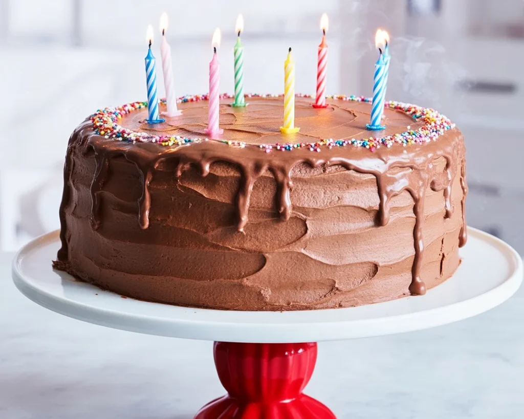 A stunning unique birthday cake adorned with colorful decorations and fresh fruits.