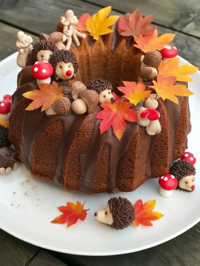Beautifully decorated Thanksgiving cake with fall leaves and autumn colors.