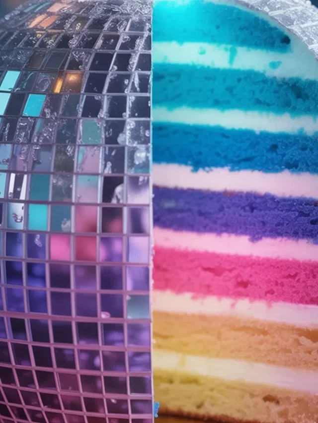 Decorative Mirror Ball Cake with shimmering details for a disco party