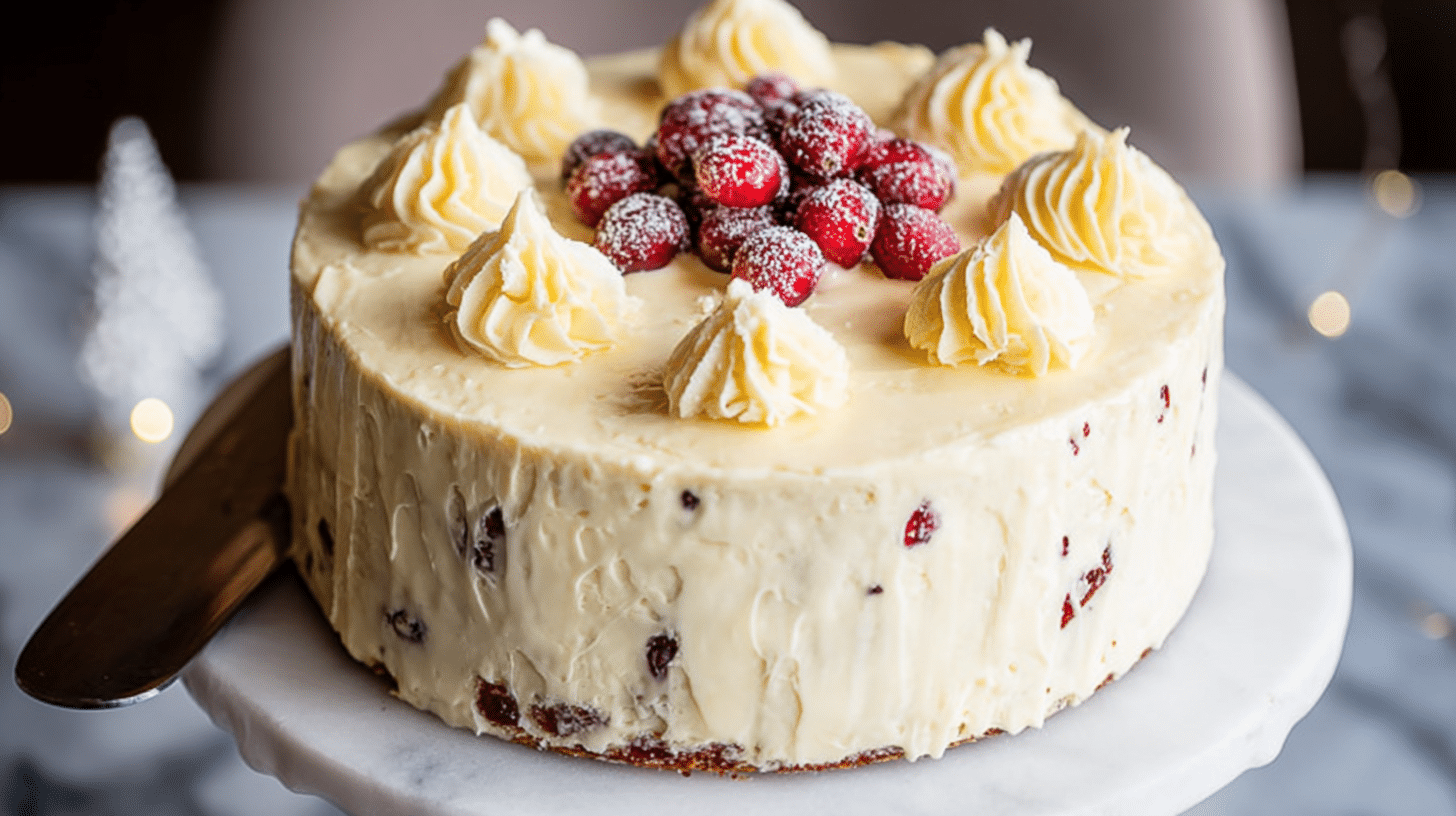 cranberry christmas cake with orange cream cheese icing