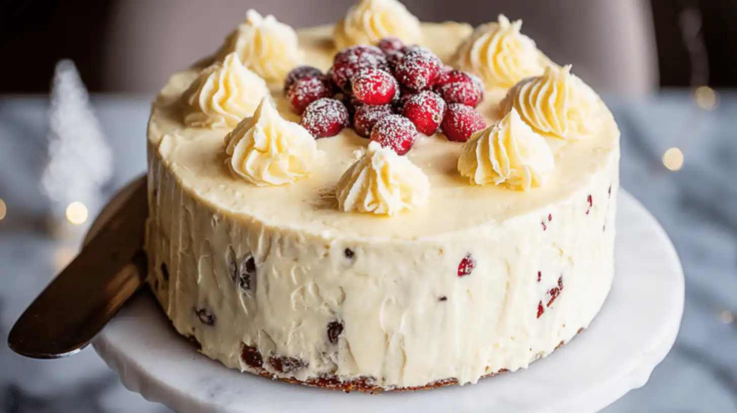 cranberry christmas cake with orange cream cheese icing
