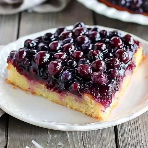 Delicious homemade blueberry upside down cake with fresh blueberries