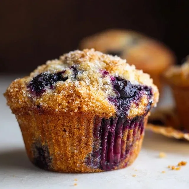 Delicious sourdough blueberry muffins fresh out of the oven.