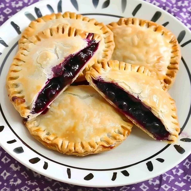 Freshly baked blueberry hand pies with flaky crust and berry filling