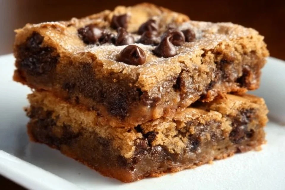 Delicious brown butter blondies on a wooden platter