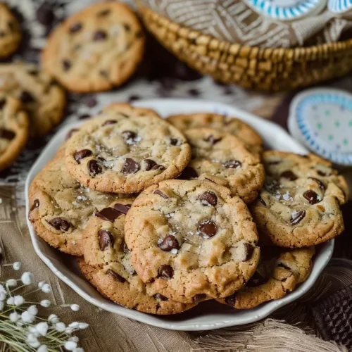 Delicious brown butter sourdough discard chocolate chip cookies on a plate