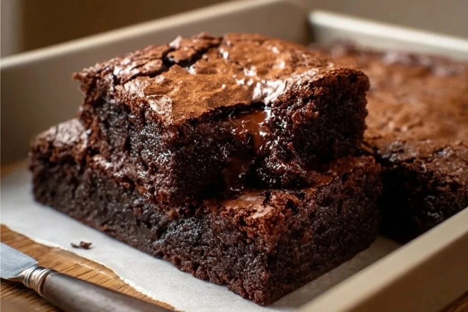 Delicious easy sourdough discard brownies fresh out of the oven