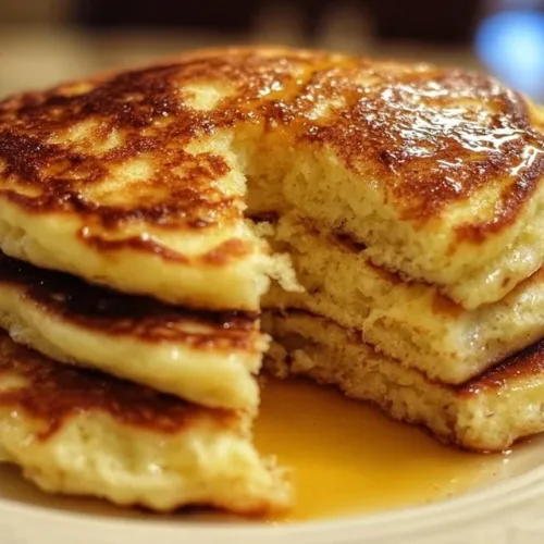 Fluffy Sourdough Discard Pancakes 2 Fluffy sourdough pancakes served with syrup and berries