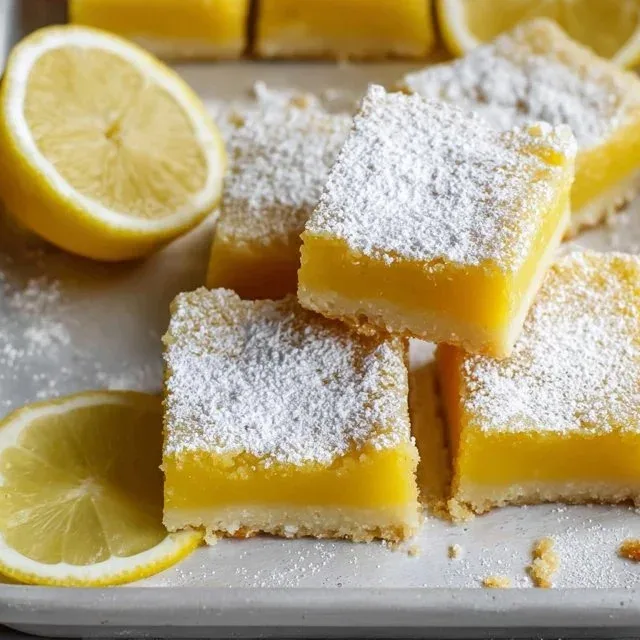 Delicious gluten-free lemon bars dusted with powdered sugar, served on a plate.