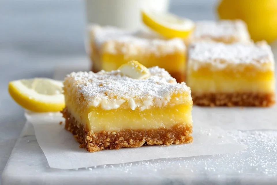 Delicious gluten free lemon bars with a tangy lemon topping on a crust.