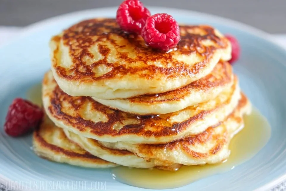 Fluffy and delicious Greek Yogurt Pancakes topped with fresh fruits
