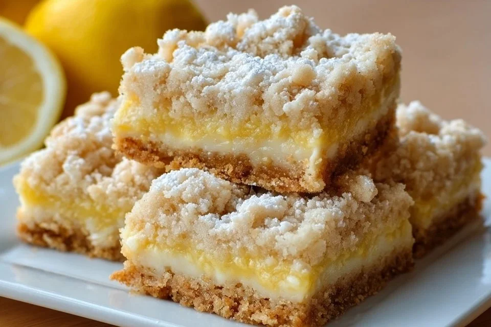 Homemade lemon crumb bars with a buttery crust and tangy lemon filling
