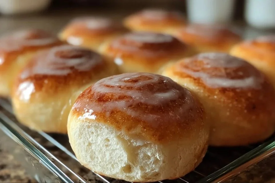 Old fashioned sourdough rolls, soft and fluffy, fresh out of the oven.