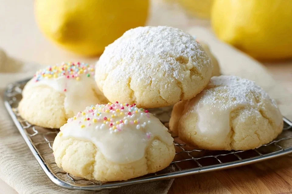 Freshly baked Italian lemon cookies on a plate