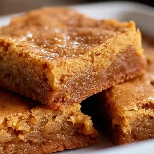 Delicious one-bowl classic blondies fresh out of the oven.