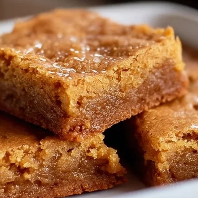Delicious one-bowl classic blondies fresh out of the oven.