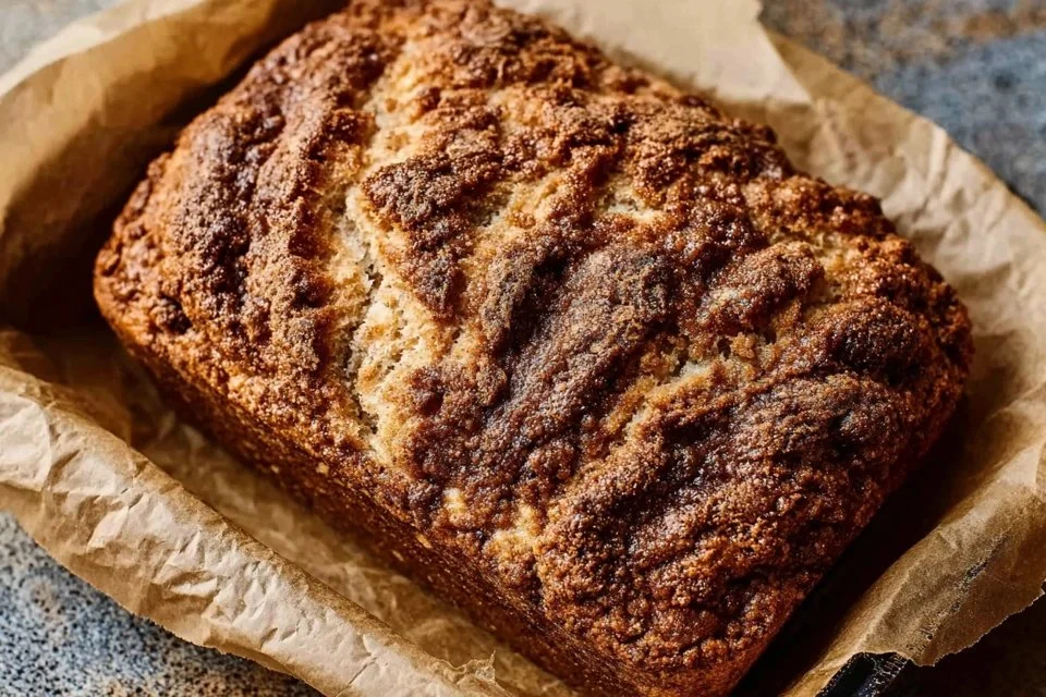 Quick sourdough discard coffee cake with a crunchy topping, served on a wooden table.