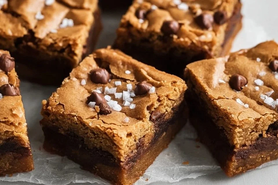 Delicious salty maple brown butter blondies on a rustic table