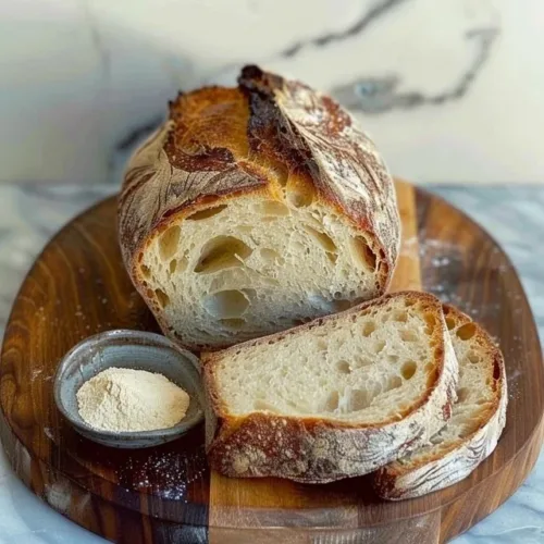 Fresh same day sourdough bread loaf baked at home