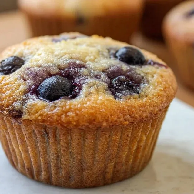 Freshly baked sourdough discard blueberry muffins on a cooling rack