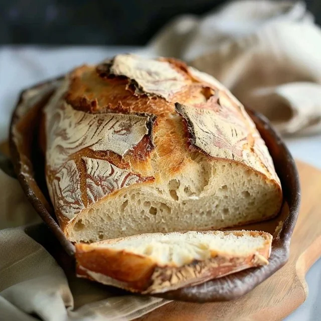 sourdough-discard-french-bread-2026-03-31-124621 Loaf of freshly baked Sourdough Discard French Bread on a wooden board