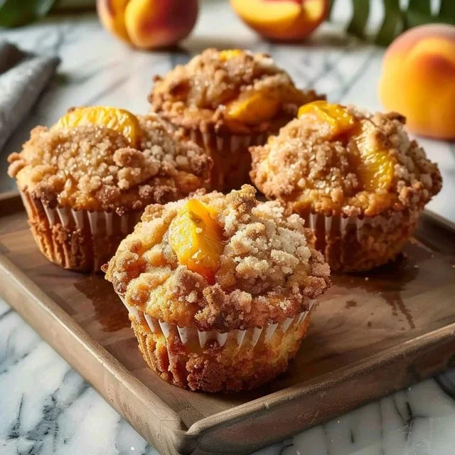 Sourdough Discard Peach Cobbler Muffins