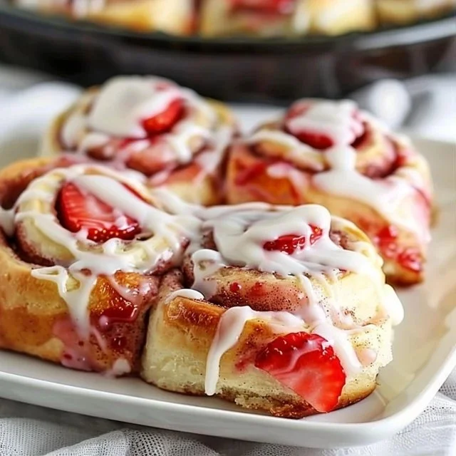 Strawberry Cheesecake Cinnamon Rolls with Cream Cheese Frosting