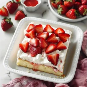 Easy Strawberry Shortcake Sheet Cake for a Crowd 3 Delicious Strawberry Shortcake Sheet Cake topped with fresh strawberries and whipped cream