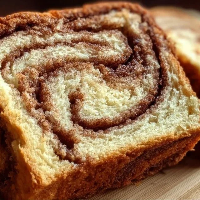 Freshly baked sweet cinnamon swirl bread with a golden crust and rich cinnamon filling.